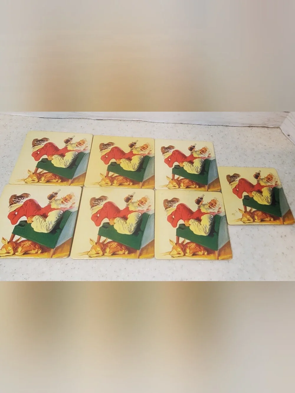 Vintage 2000 Coca Cola Santa Cork Coasters Set of 7 Coke Christmas Y2K 3.25